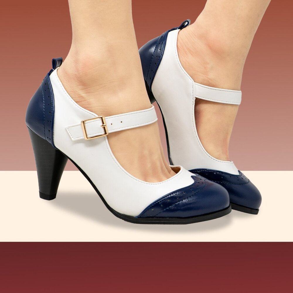 Chase & Chloe Dora-2 Women's Round Toe Two Tone Mary Jane Pumps